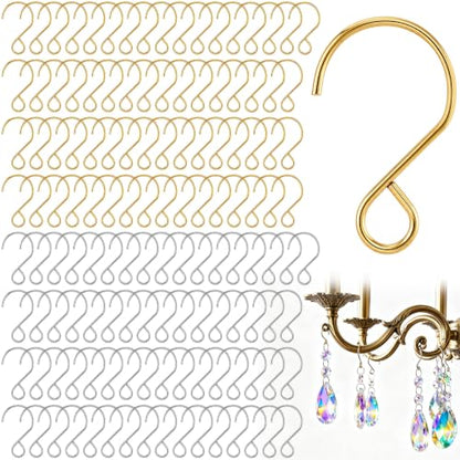 130Pcs Crystal Bead Curtain Hooks S-Shaped Hanging Clips - Gold & Silver