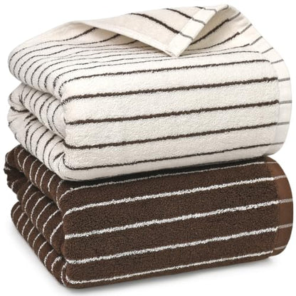 Jacquotha Cotton Bath Towels Set of 2 - Brown & Ivory, 27.5x55 Inches