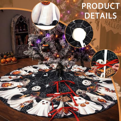 48 Inch Small Black Halloween Ghost Tree Skirt - Spooky Tree Decorations
