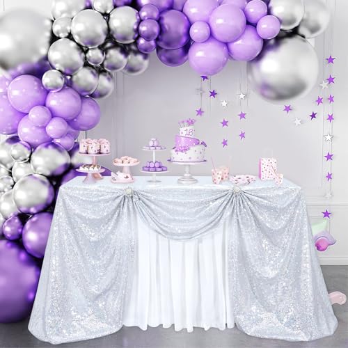 Sequin Tablecloth Glitter Fabric Shimmer Cover 60x102 Inches Silver