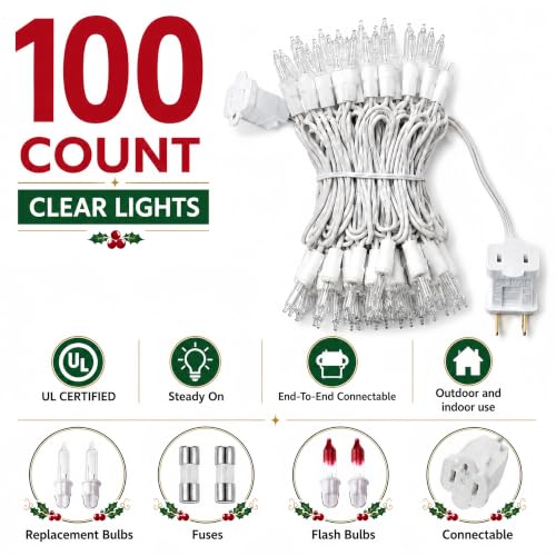 Warm White Christmas Lights 21ft 100 Incandescent Mini Bulbs Connectable