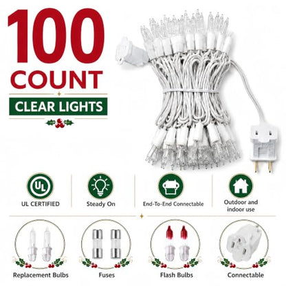 Warm White Christmas Lights 21ft 100 Incandescent Mini Bulbs Connectable