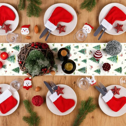 Christmas Table Runner Green Xmas Tree Design 14x108 Inch Disposable Holiday Decor - Set of 6