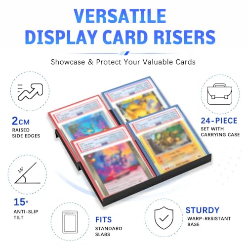 24 Pack Modular Trading Card Display Stands - Black, Angled & Anti-Slip