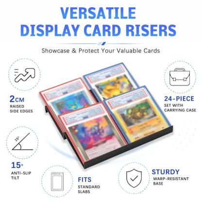 24 Pack Modular Trading Card Display Stands - Black, Angled & Anti-Slip