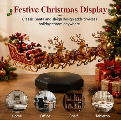 Floating Santa Sleigh Ornament with LED Lights - Red, Brown, Gold Variations