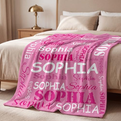 Personalized Pink Name Blanket Gift for Kids & Adults A-pink