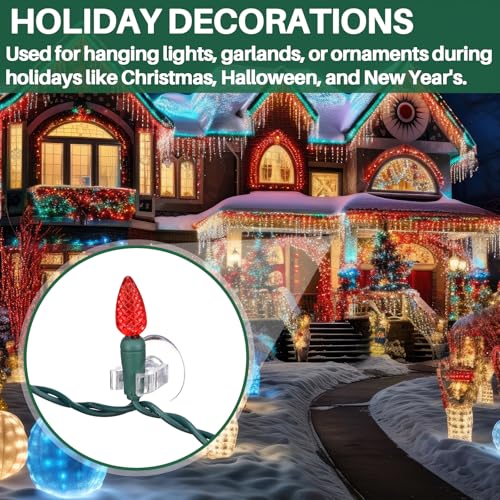 200 Pcs Mini Christmas Light Suction Cup Holders - Clear, Reusable & Easy to Install