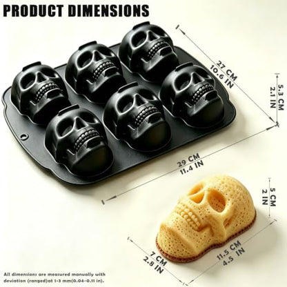 Skull Cake Pan Silicone Mold - 6 Cavity Halloween Baking Mold