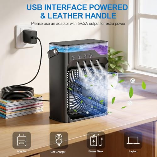 Portable Air Conditioner with Remote & Mist Fan, Quiet Personal Cooler