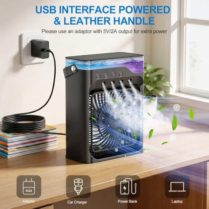 Portable Air Conditioner with Remote & Mist Fan, Quiet Personal Cooler