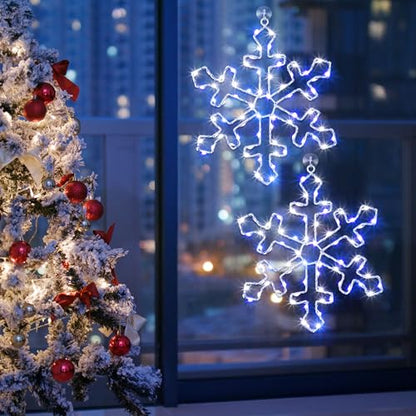 Christmas Snowflake Window Lights 6 Pack Blue White LED Decor with 8 Modes