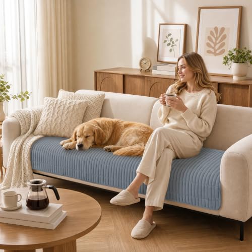 Non-Slip Plush Washable Couch Cover for Dogs - Grey 36x71 Inches