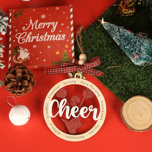 Cheer Christmas Ornament - Wooden Holiday Decor for Cheerleader Gifts - Red, 3.93 Inches - Cheer Variation