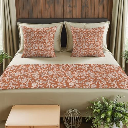King Size Botanical Rose Bed Runner Set with Pillow Covers Burnt Orange 94x20"