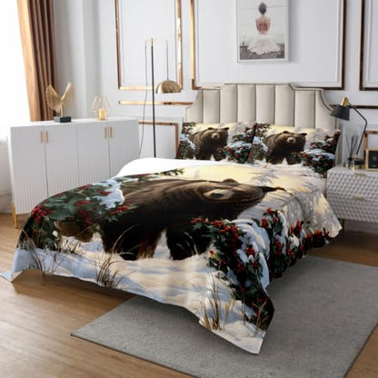 Feelyou Bear Bedspread Set King Size Cranberry & Glacier 3 Pieces