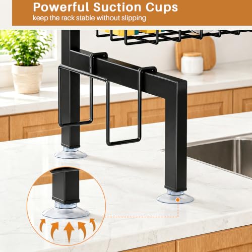 NestOrganix Over The Sink Dish Drying Rack - Expandable 2-Tier Black Kitchen Organizer - Variation 1