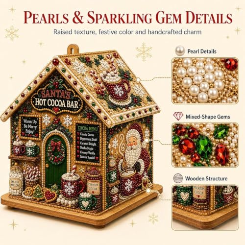 Beaded Christmas Village House Ornament - Festive Gingerbread Style B