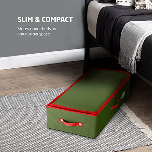 Underbed Christmas Ornament Storage Box - Holds 64 Ornaments with Dividers - Tearproof Oxford Fabric - Green - Variation of THIS listing