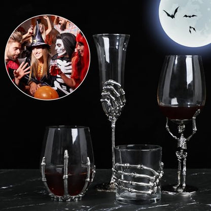 Gothic Skull Wine Glass Skeleton Goblet Bone Hand Chalice 2E - Dark Aesthetic Decor