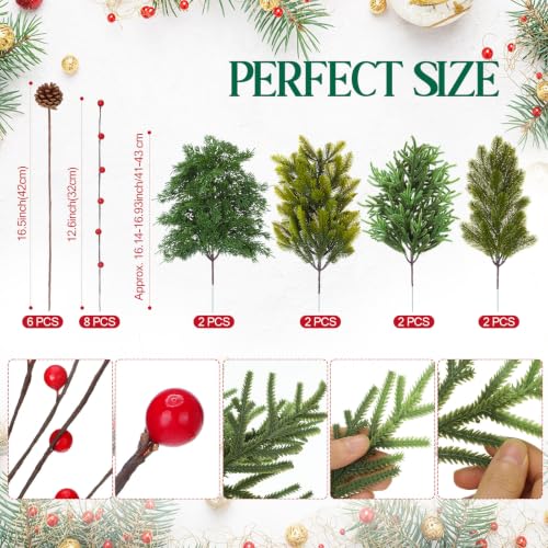Artificial Christmas Greenery Picks Set with Cedar, Berries & Pine Cones