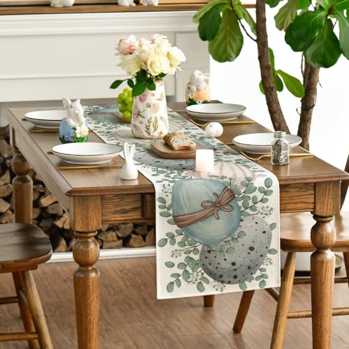 Eucalyptus Egg Easter Table Runner 13x108 Inch Beige Spring Kitchen Decor