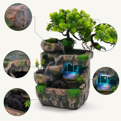 Indoor Tabletop Water Fountain with LED Light - Rockery Waterfall Decor