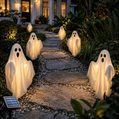 Halloween Ghost Decorations Outdoor Solar Pathway Lights 3-Pack