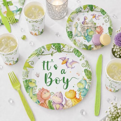 Dinosaur Baby Shower Tableware Set - 16 Serves, Watercolor Dinosaur Theme
