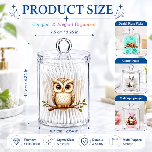 Deer Cotton Swab Holder with Lid - Clear Acrylic Woodland Bathroom Jar