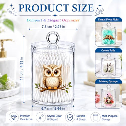 Deer Cotton Swab Holder with Lid - Clear Acrylic Woodland Bathroom Jar