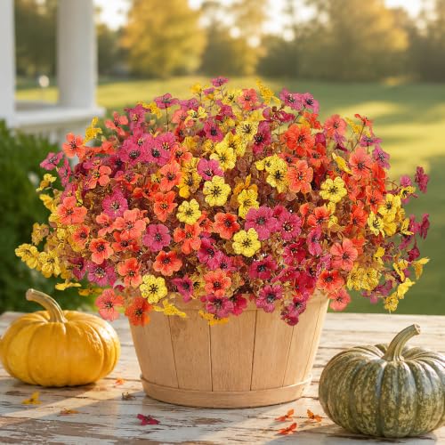Artificial Fall Mums Flowers for Outdoors - Multicolor 12 Bundles