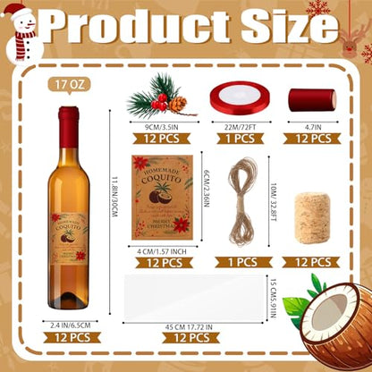 12 Pcs 17 oz Christmas Coquito Glass Bottles with Cork Lids - Brown Variant