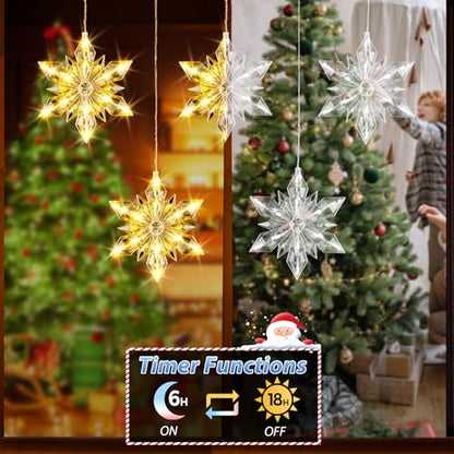 Christmas Snowflake Window Lights - 5 Snowflakes, 60 LEDs Waterproof Outdoor Indoor Decor