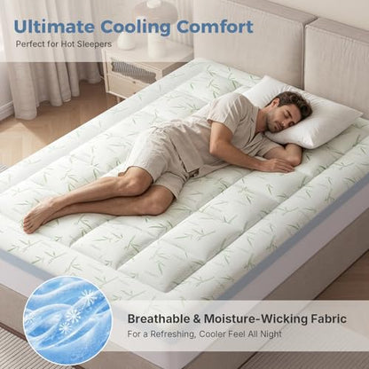 White Full Size Gel Memory Foam Mattress Topper with Bamboo Rayon Cover