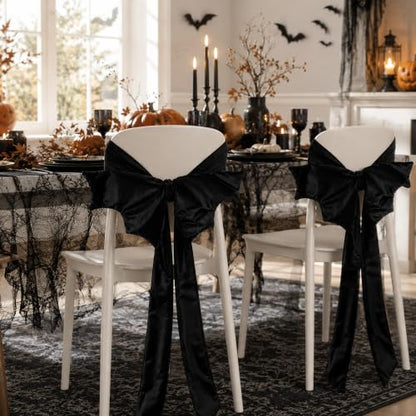 Black Velvet Chair Bow Sashes - Halloween Decor, 4 Pcs - Bat Wing Design