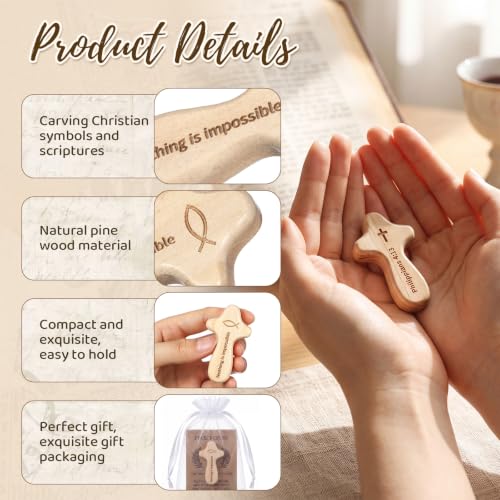 Natural Wood Pocket Cross Set with Prayer Cards - 25 Pack, 2.36 Inch