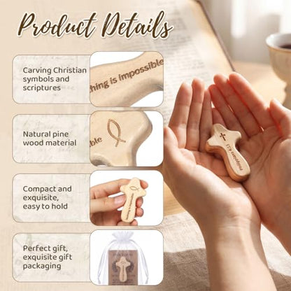 Natural Wood Pocket Cross Set with Prayer Cards - 25 Pack, 2.36 Inch