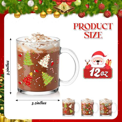24 Pcs Christmas Glass Mug Gift Set - 12 oz Holiday Coffee Cups with Handles - Winter Designs
