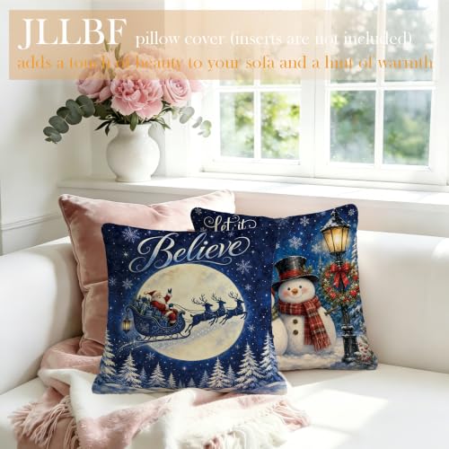 Christmas Navy Blue Pillow Cover 18x18 Double-Sided Santa & Snowmen Variant