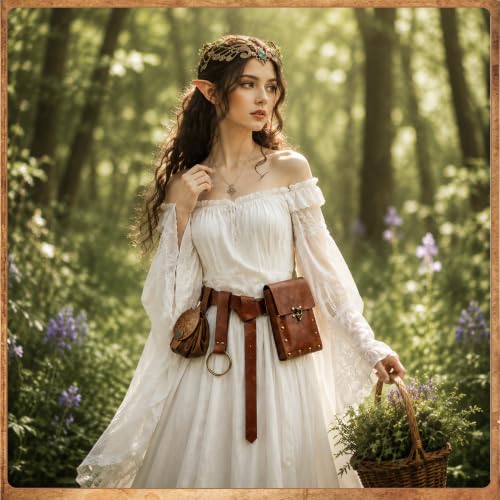 7-Piece Renaissance Costume Accessories Set with Fairy Wreath and Elf Ears