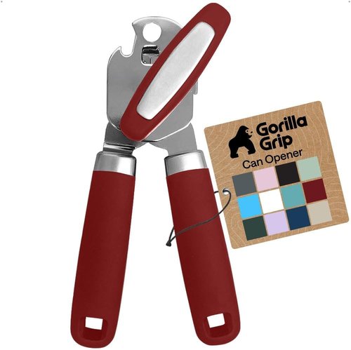 GORILLA GRIP Heavy Duty Can Opener - Smooth Edge, Comfortable Handle, Oversized Knob | Red