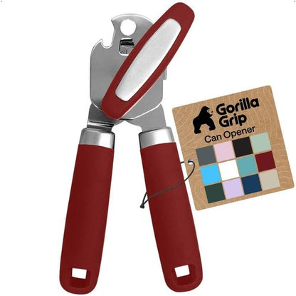 GORILLA GRIP Heavy Duty Can Opener - Smooth Edge, Comfortable Handle, Oversized Knob | Red