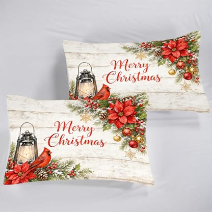 Christmas Comforter Set Twin Bedspread Rustic Bird Red Cardinal 17-02