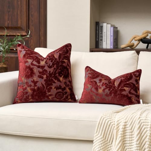 Alerfa Burgundy Floral Velvet Pillow Cover 12x20 Inch Rectangle Couch Throw Decorative Farmhouse Accent Pillowcase - Variation of THIS listing