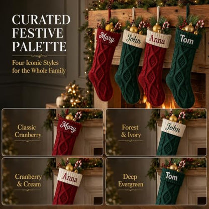 Personalized Christmas Stockings 18 Inch Cable Knit Custom Names - 7-Pack Knita-b