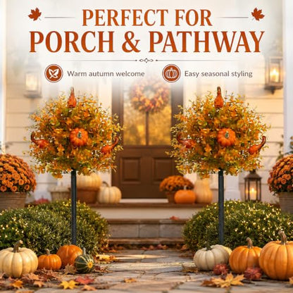 Fall Pumpkin Topiary Trees with Stakes - Orange, 22 Inch, 2 Pack