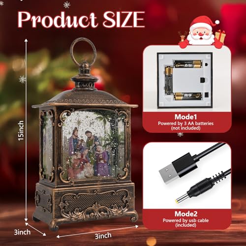 Nativity Snow Globe Lantern Christmas Decor with Music Lighted Scene - Indoor Holiday Ornament