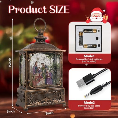 Nativity Snow Globe Lantern Christmas Decor with Music Lighted Scene - Indoor Holiday Ornament