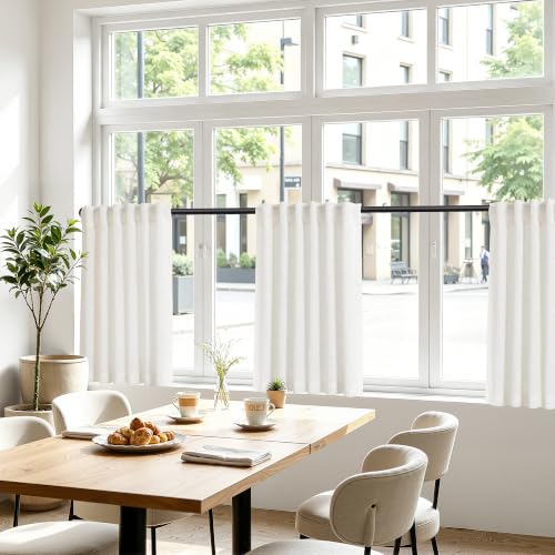 Natural Linen Kitchen Window Curtains Over Sink 36x36 Inch Pack of 2 - Cream